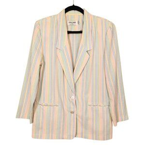 ALFRED DUNNER Blazer Pastel Stripe Print Pink Blue White Jacket 12 Large